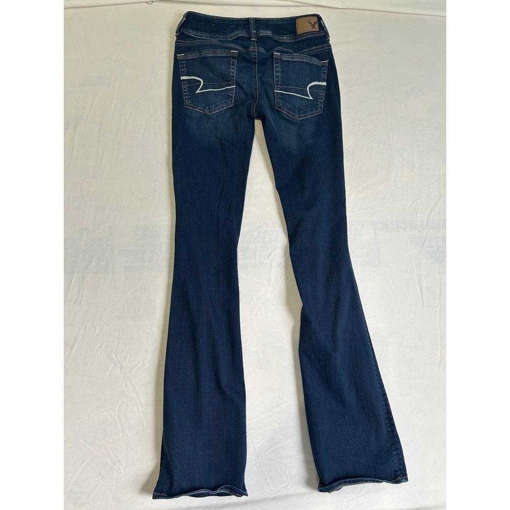 American Eagle Kick Boot Super Stretch Dark Wash Jeans Womens Size 0 Long - Picture 7 of 7